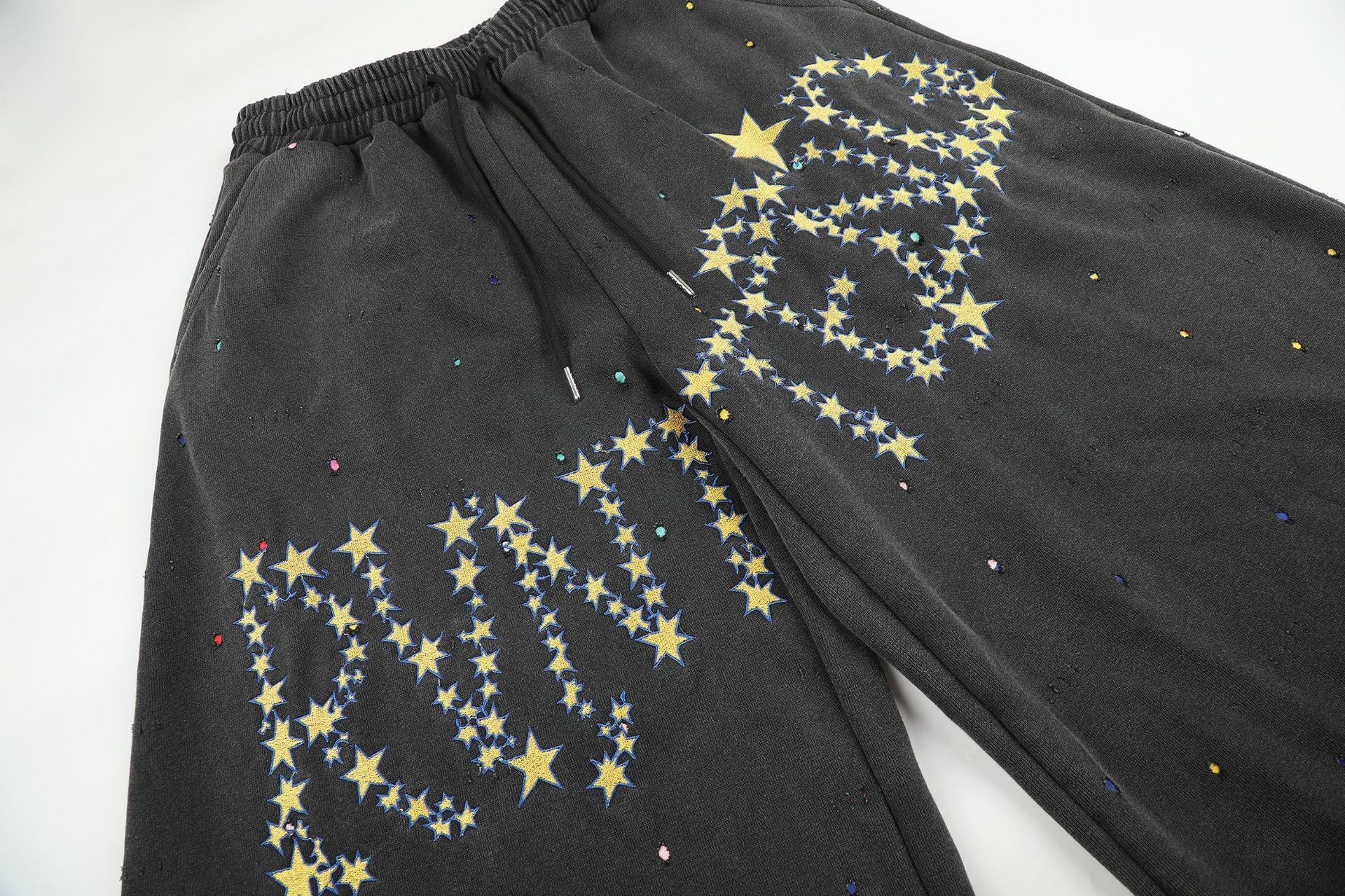 Pantalon de survêtement baggy à jambes larges, imprimé constellation d’étoiles, délavé