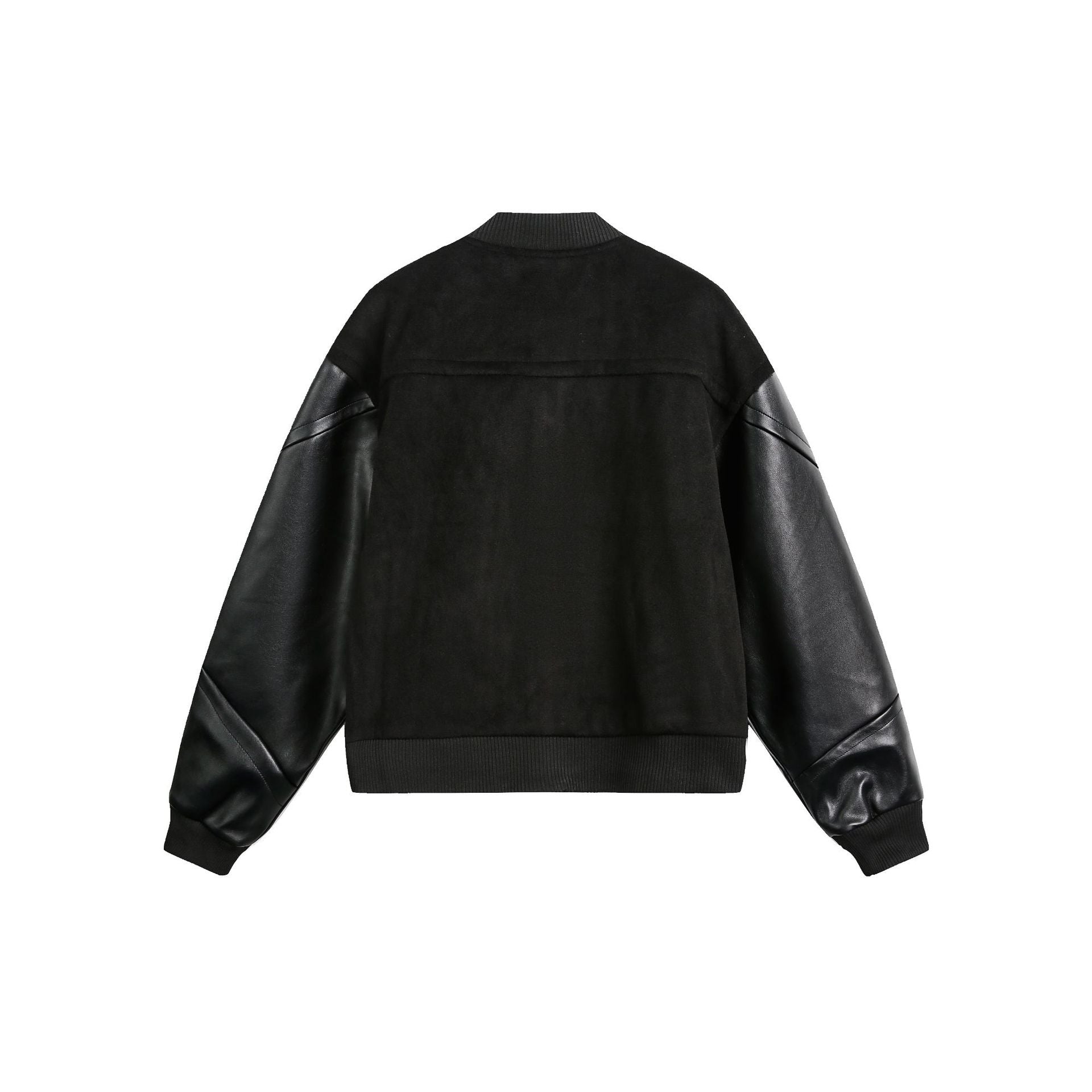 Blouson bomber varsity – Corps noir en mélange de laine et manches en simili cuir