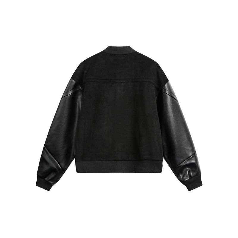 Blouson bomber varsity – Corps noir en mélange de laine et manches en simili cuir