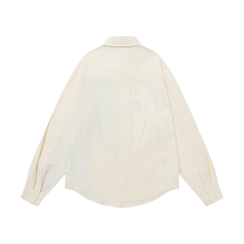 Chemise oversize boutonnée à manches longues, colorblock chien cartoon – Coupe décontractée