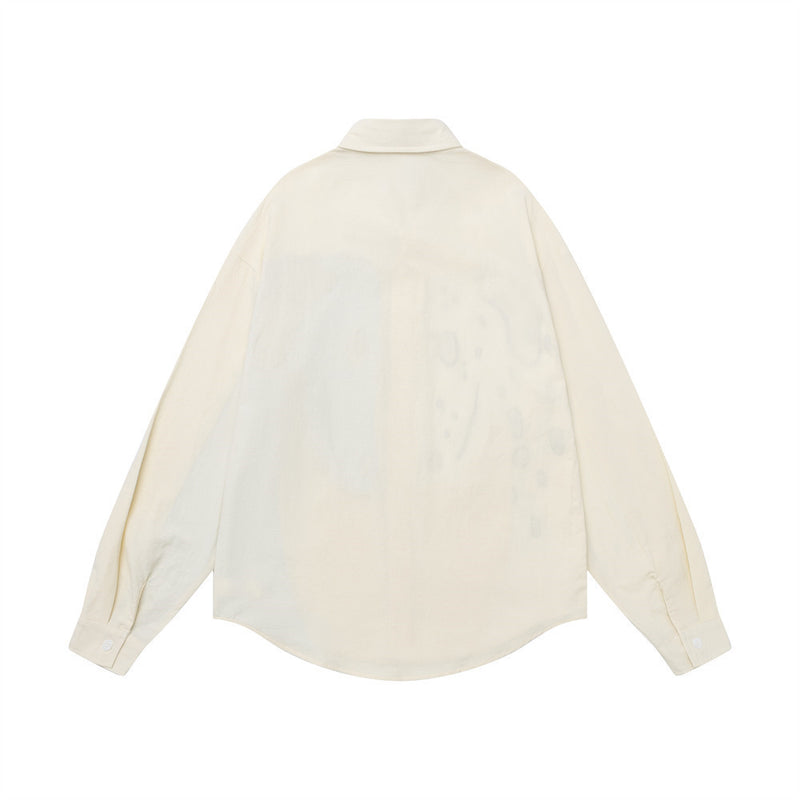 Chemise oversize boutonnée à manches longues, colorblock chien cartoon – Coupe décontractée