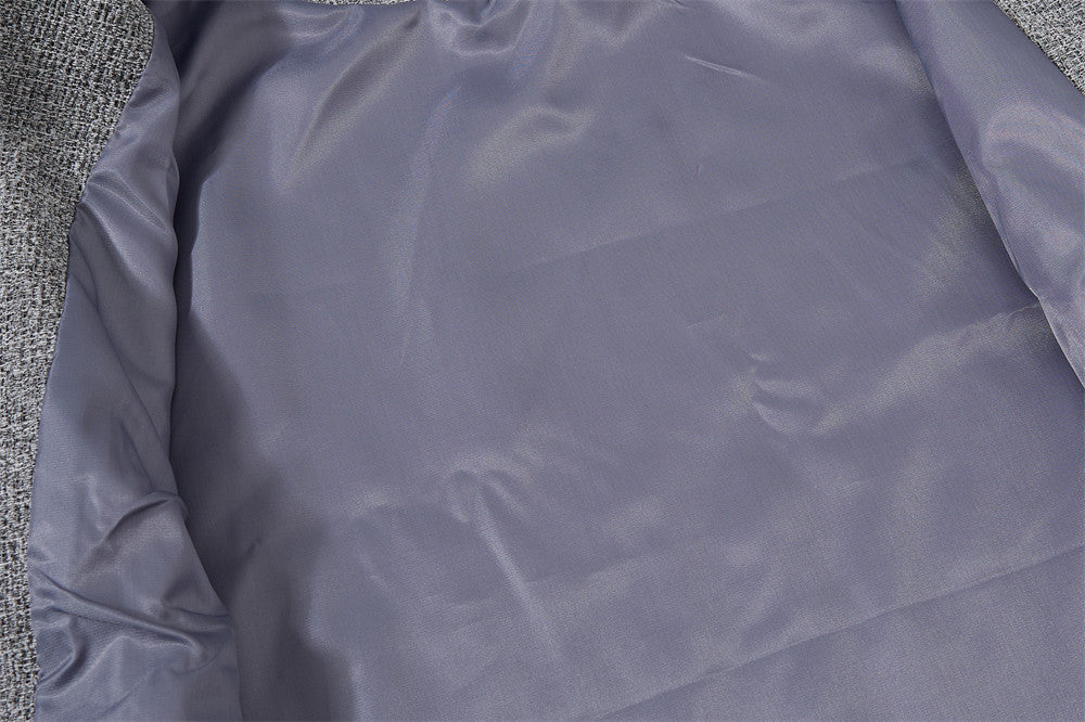 Wolljacke mit Reißverschluss – Herrenjacke aus grauem Tweedgewebe mit kontrastierendem Lederkragen