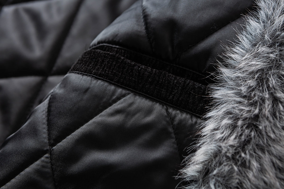 Faux Fur Lined Chenille Moto Jacket – Black Winter Biker Coat with Fur Collar &