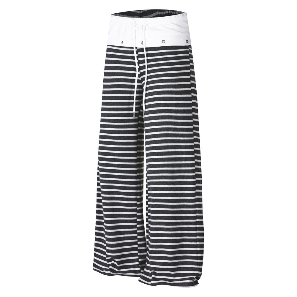 Wide-Leg Striped Pants with Colorblock Waistband – Men's Relaxed Fit