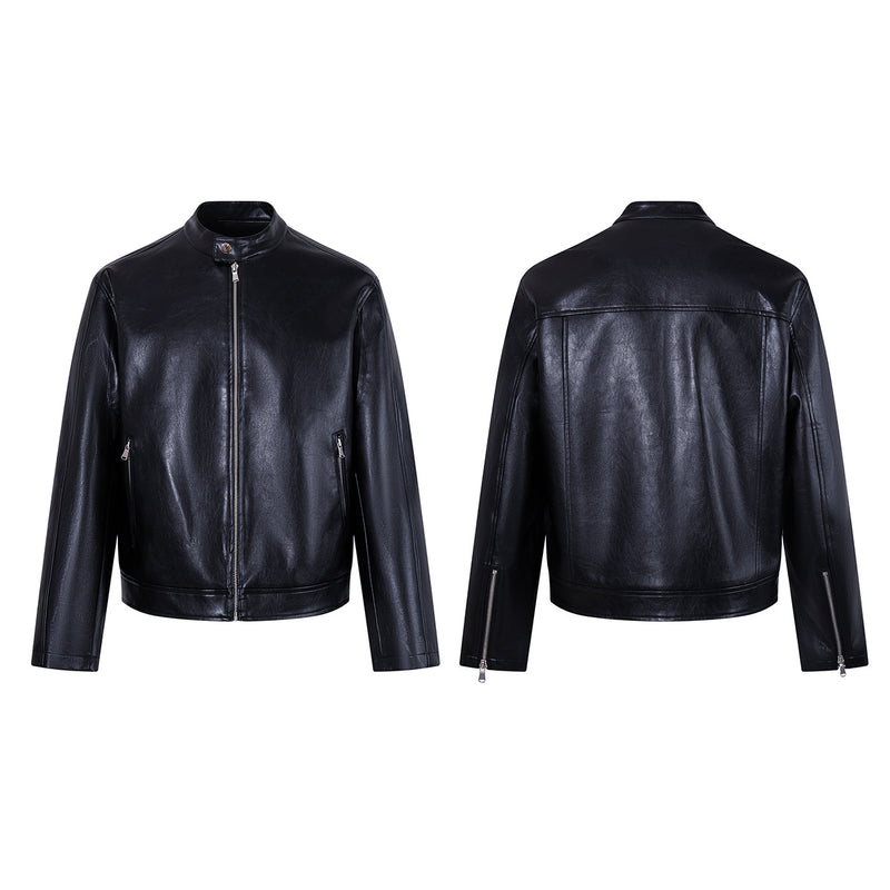 Men's Black Faux Leather Moto Jacket – Relaxed Fit Biker Style