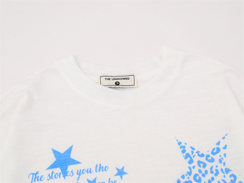 Langarm-T-Shirt mit Stern-Grafik – Oversize-Rundhalsausschnitt mit blauem Print