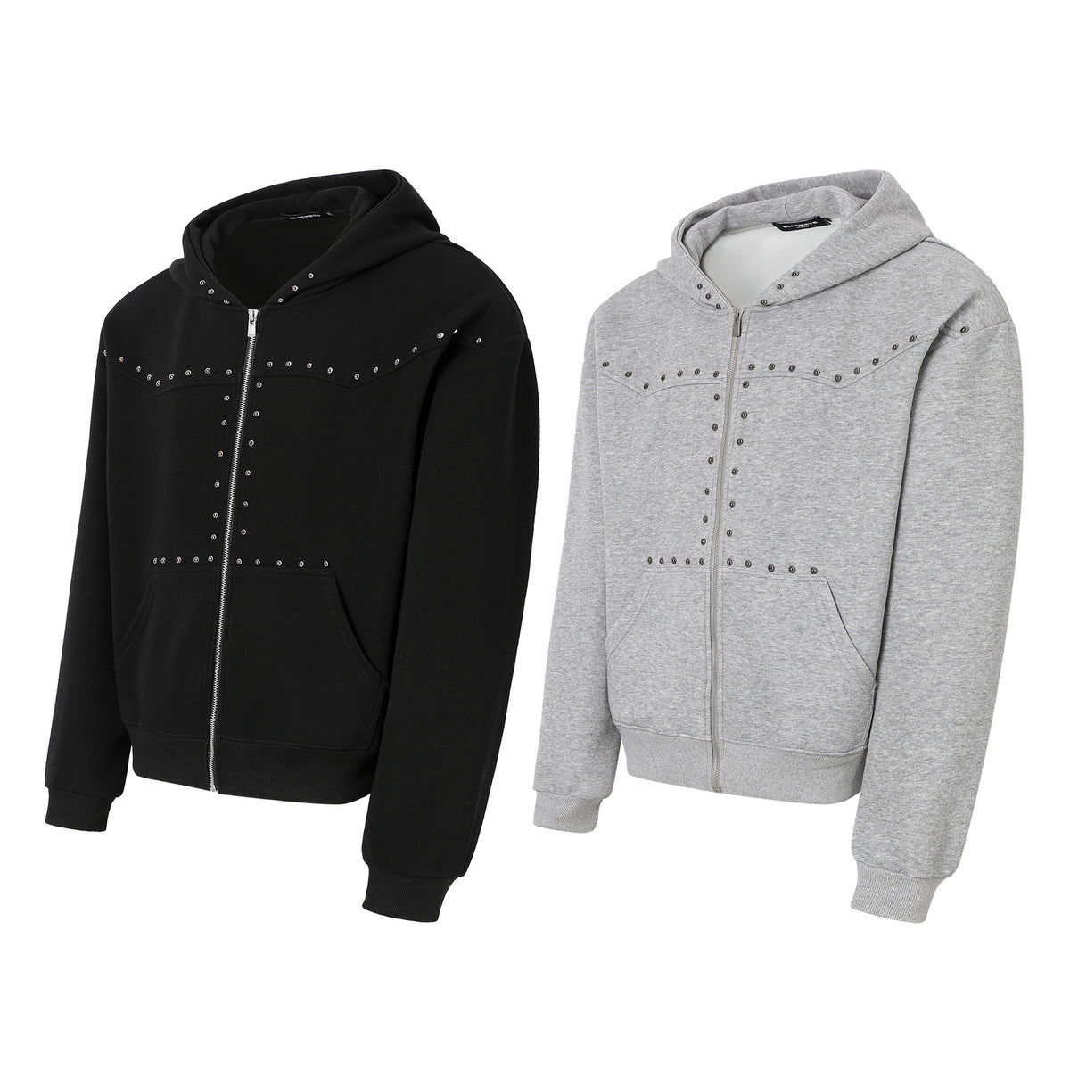 Designer Zip-Up Hoodie with Metal Stud Detail — Heavyweight Oversized Fit
