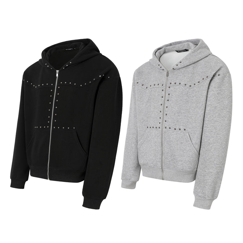 Designer Zip-Up Hoodie with Metal Stud Detail — Heavyweight Oversized Fit