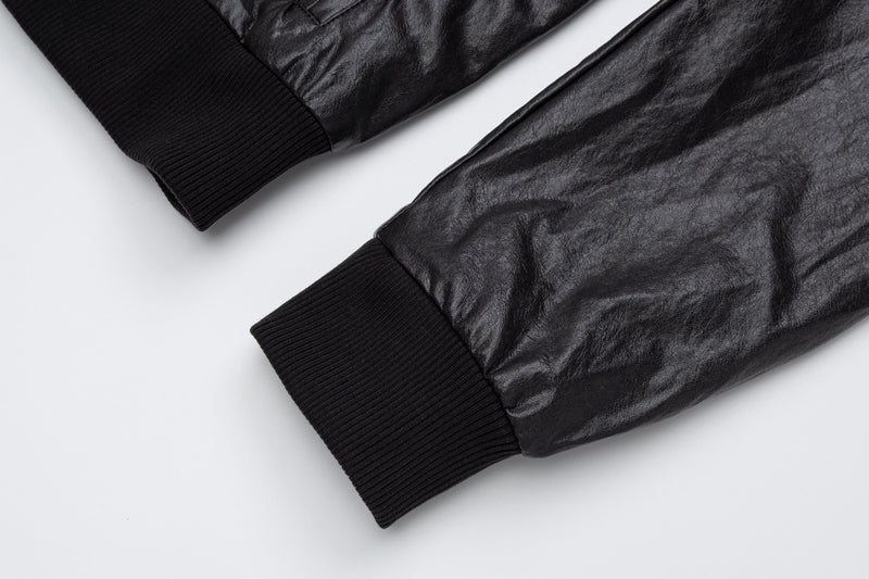 Blouson bomber en similicuir PU brodé – Style vintage racing et flight américain