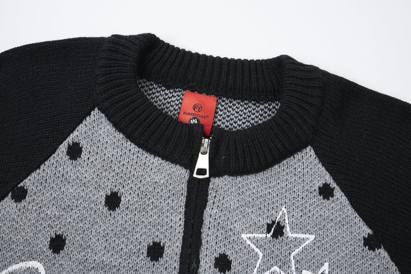 Cardigan en maille zippé à pois avec motif étoile et notes de musique