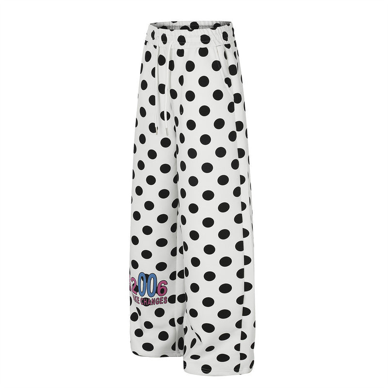 Pantalon de survêtement à jambes larges à pois – Coupe droite oversize, pantalon casual avec lettrage