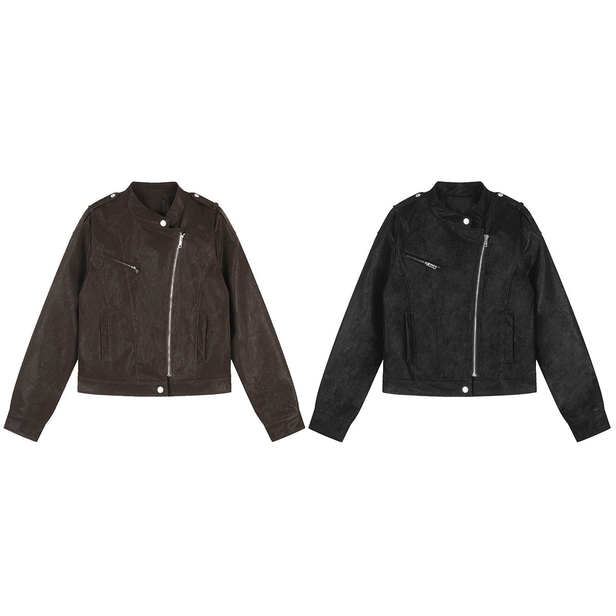 Vintage Brown Leather Jacket – Moto Biker Style, Asymmetric Zip, Cropped Fit