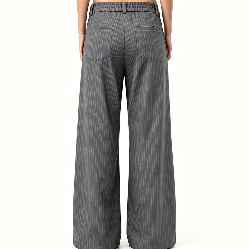 Pantalones de vestir de pierna ancha con raya diplomática – Pantalones plisados de corte recto para hombre
