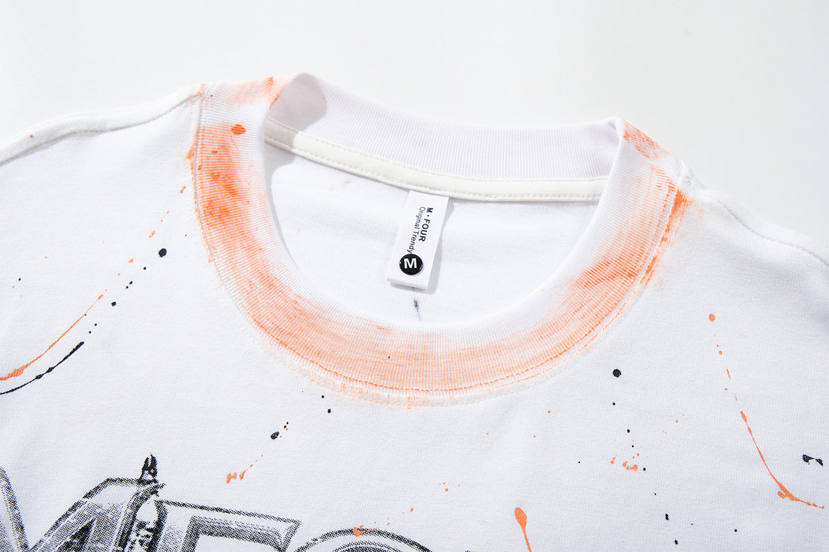 MFOUR Doberman Graphic Long Sleeve Shirt – Streetwear Paint Splatter Tee