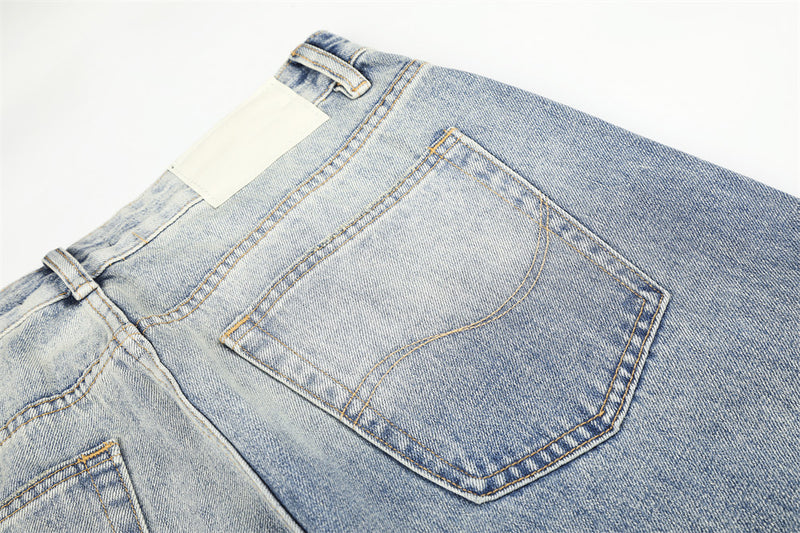 Wide-Leg Distressed Jeans – Men's Light Wash Ripped Straight-Fit Denim