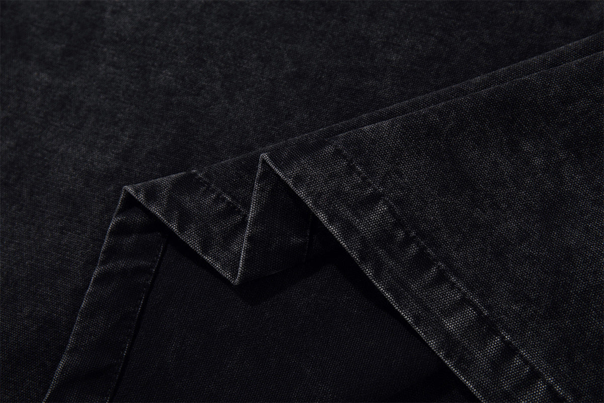 Acid Wash Denim Overshirt with Leather Patch Pockets & Snap Buttons