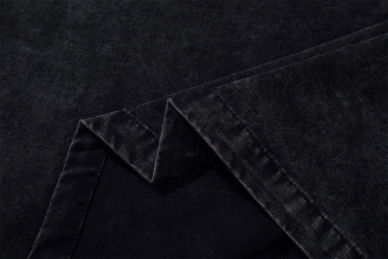 Acid Wash Denim Overshirt with Leather Patch Pockets & Snap Buttons
