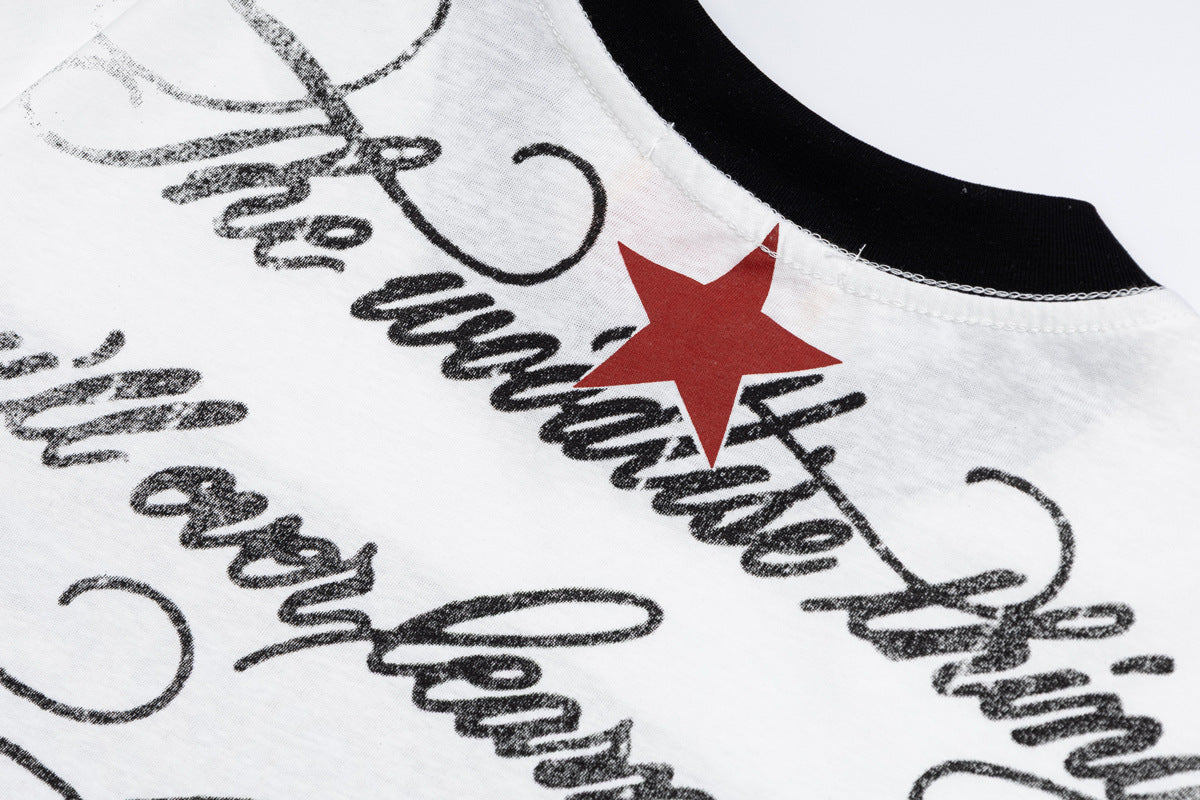 T-shirt graphique à manches longues et col rond – Photo imprimée d’un groupe rétro