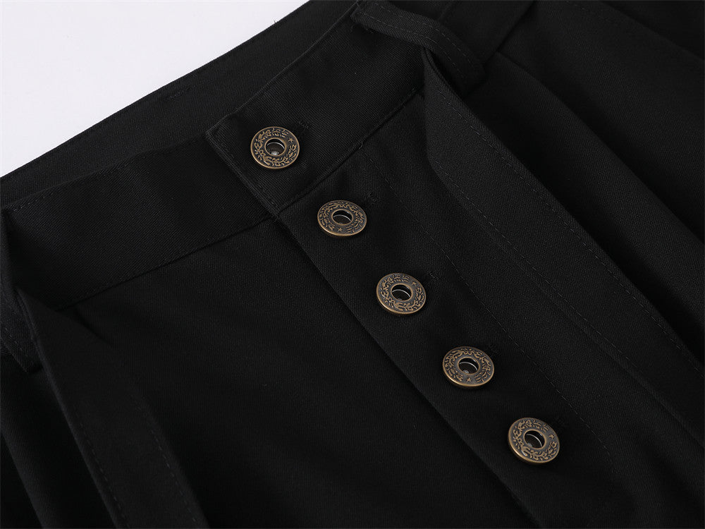 Men's Wide-Leg Dress Pants – Black Button-Fly Pleated Trousers with Belt