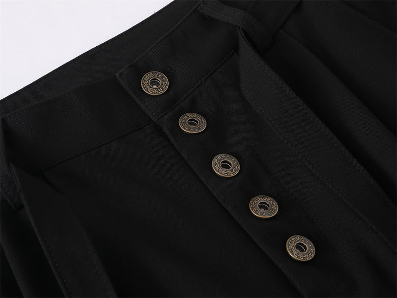 Men's Wide-Leg Dress Pants – Black Button-Fly Pleated Trousers with Belt