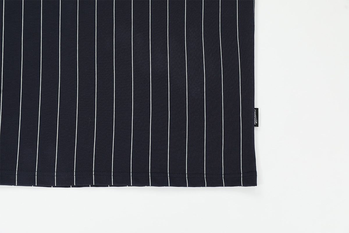 Men's Short Sleeve Pinstripe Polo Shirt – Oversized Varsity Graphic Jersey