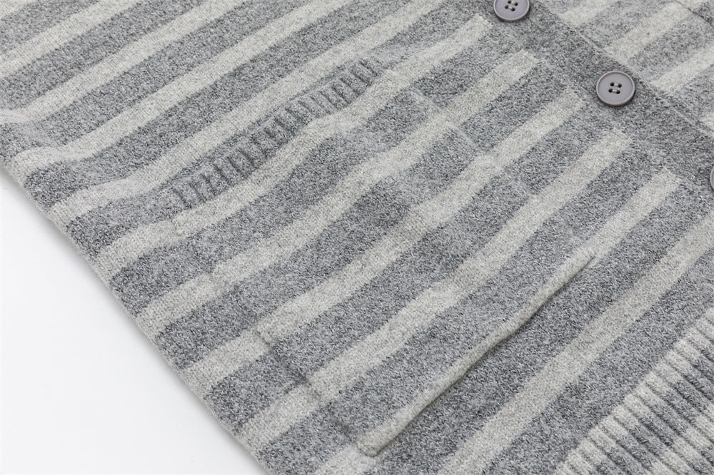 Striped Hooded Knit Cardigan Sweater – Relaxed Fit Button-Front