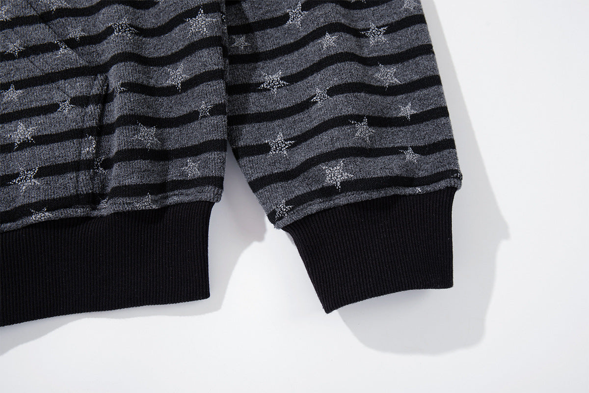 Striped Star Print Zip-Up Hoodie – Relaxed Fit Full-Zip Sweatshirt