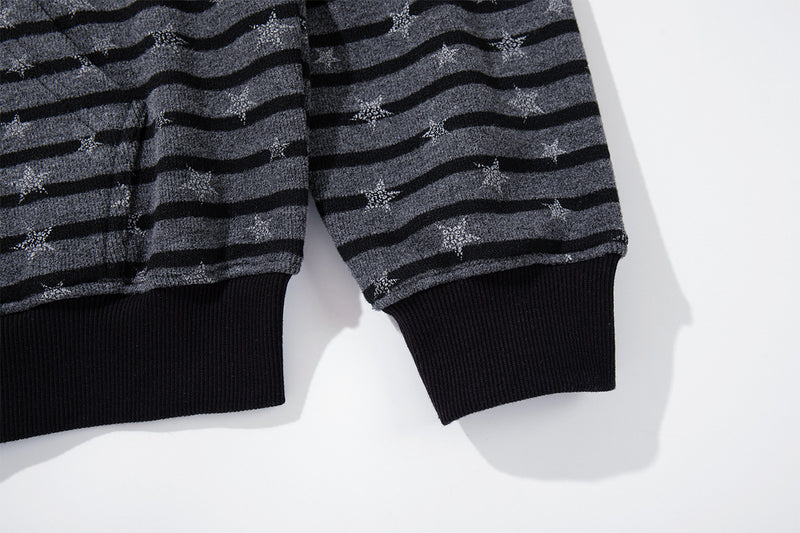 Striped Star Print Zip-Up Hoodie – Relaxed Fit Full-Zip Sweatshirt