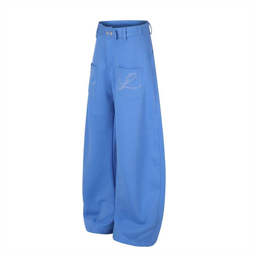 Wide-Leg Barrel Pants – Oversized Fit with Embroidered Pockets & Crossover