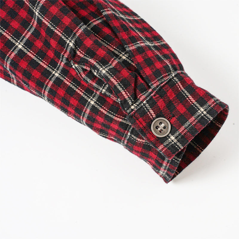 Chemise Henley manches longues patchwork à carreaux pour homme – Délavée et usée, façon