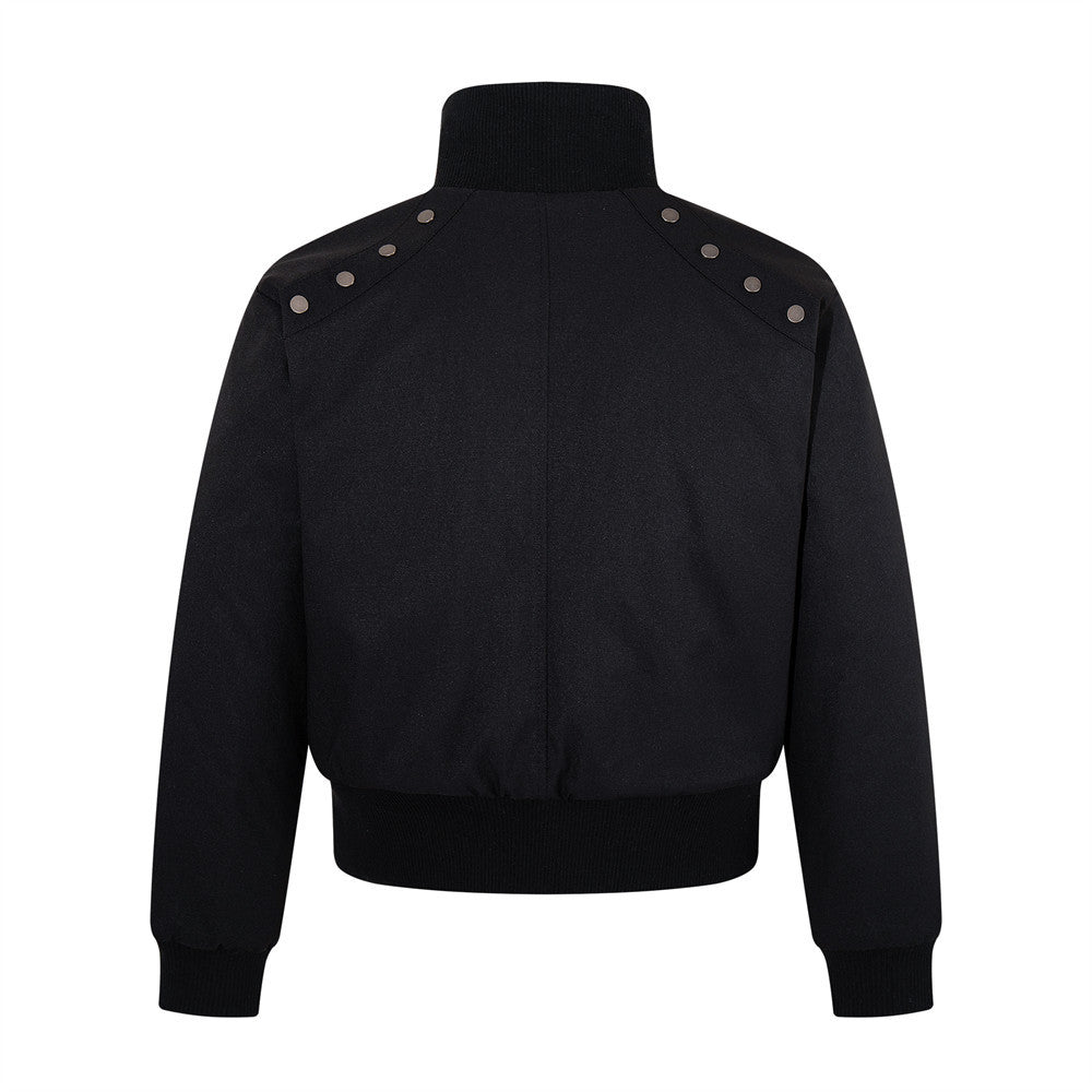 Men's Bomber Jacket with Studded Shoulders & Stand Collar