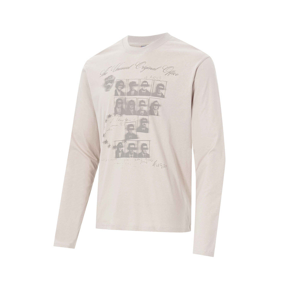 T-shirt graphique à manches longues – Imprimé portrait vintage, coupe décontractée