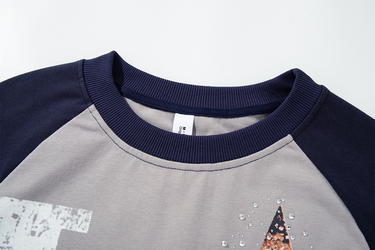 Long Sleeve Raglan Graphic T-Shirt – Oversized American Street Style with Star &