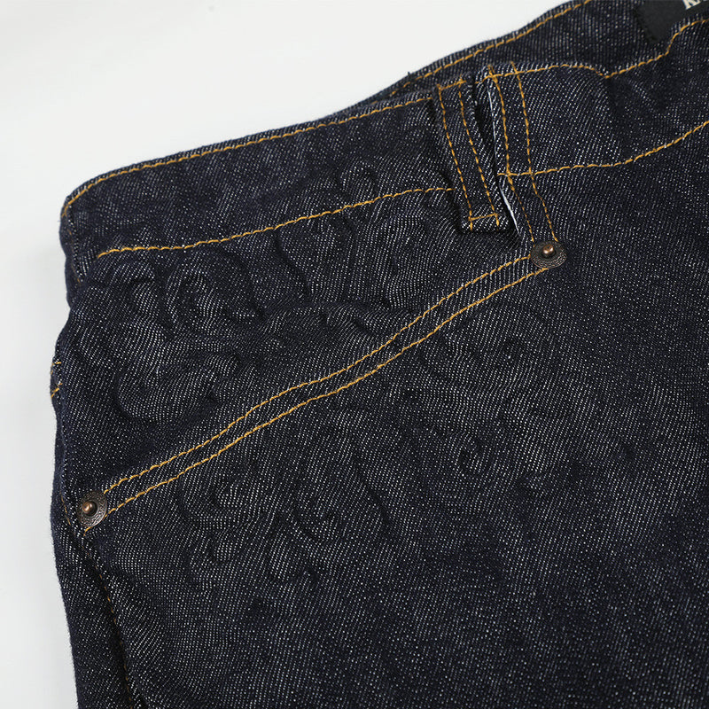 Wide-Leg Flare Jeans with Embossed Pocket Detail – Dark Indigo