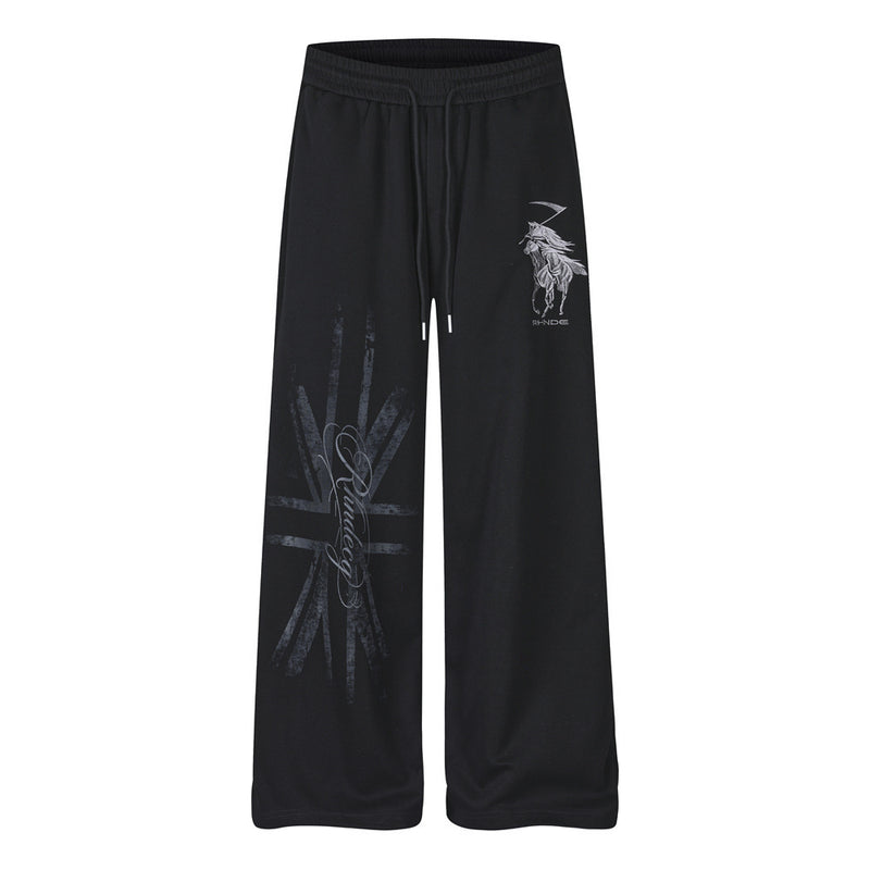 Grim Reaper Embroidered Baggy Sweatpants – Wide Leg Hip-Hop Street Pants