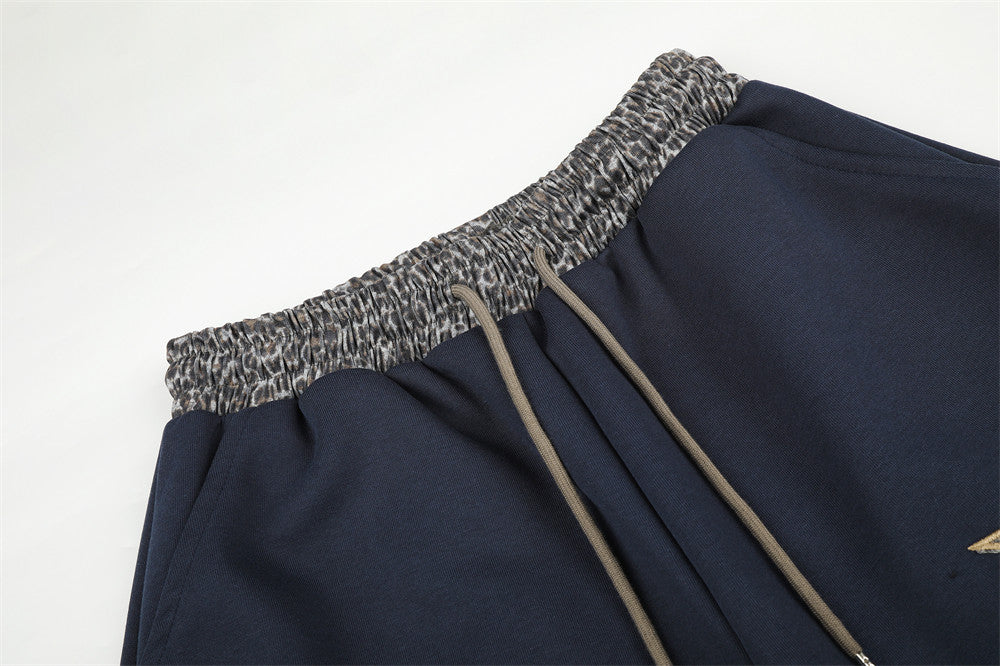 Wide Leg Star Patch Sweatpants with Leopard Print Waistband