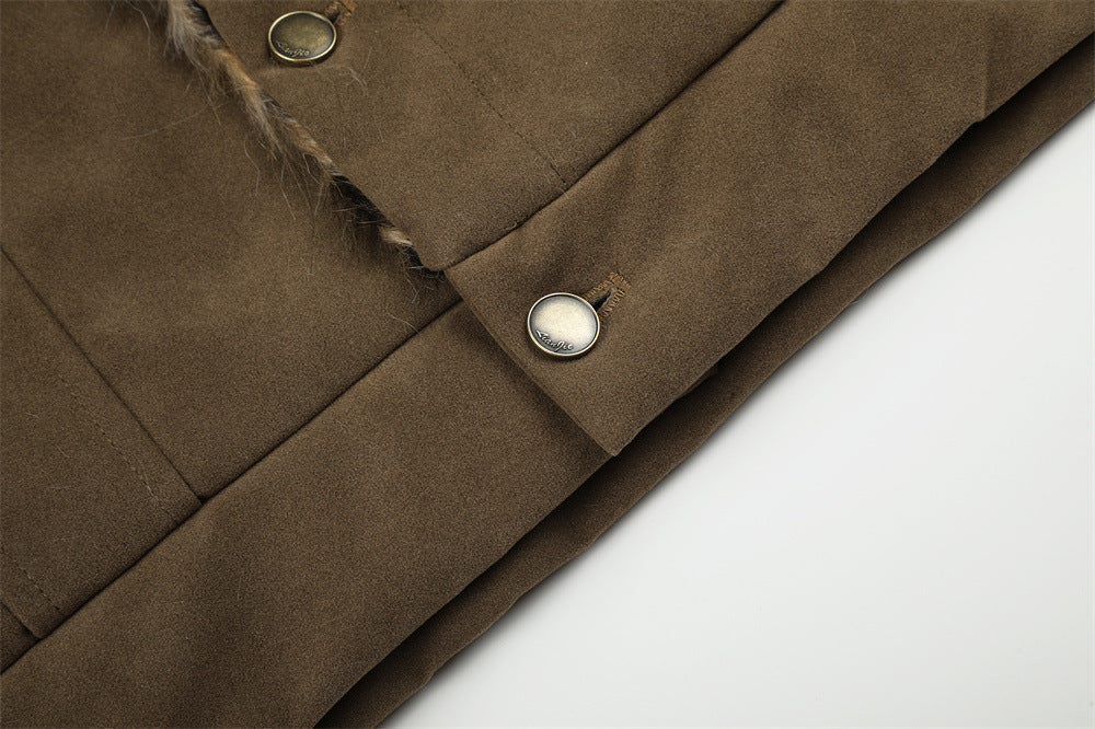 Men's Winter Jacket Faux Fur Collar Studded Snap-Button Coat
