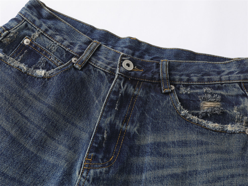 Wide-Leg Distressed Baggy Jeans – Men's Washed Vintage Straight-Cut Denim