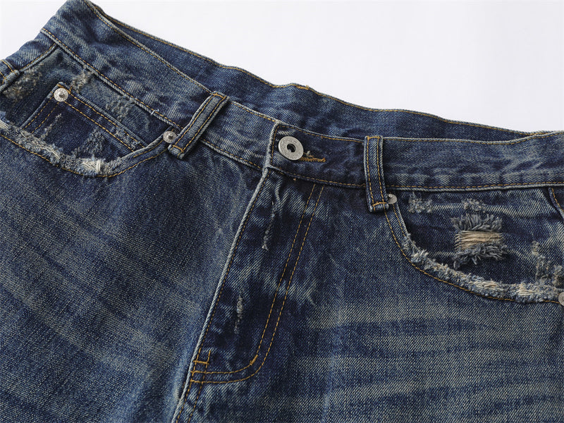 Wide-Leg Distressed Baggy Jeans – Men's Washed Vintage Straight-Cut Denim