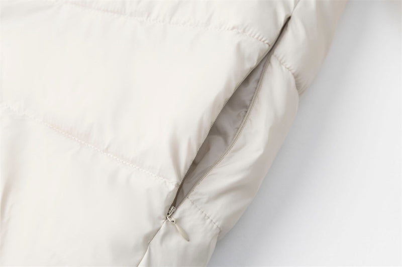 Diagonal Zip Hooded Puffer Jacket – Oversized Streetwear Down Coat