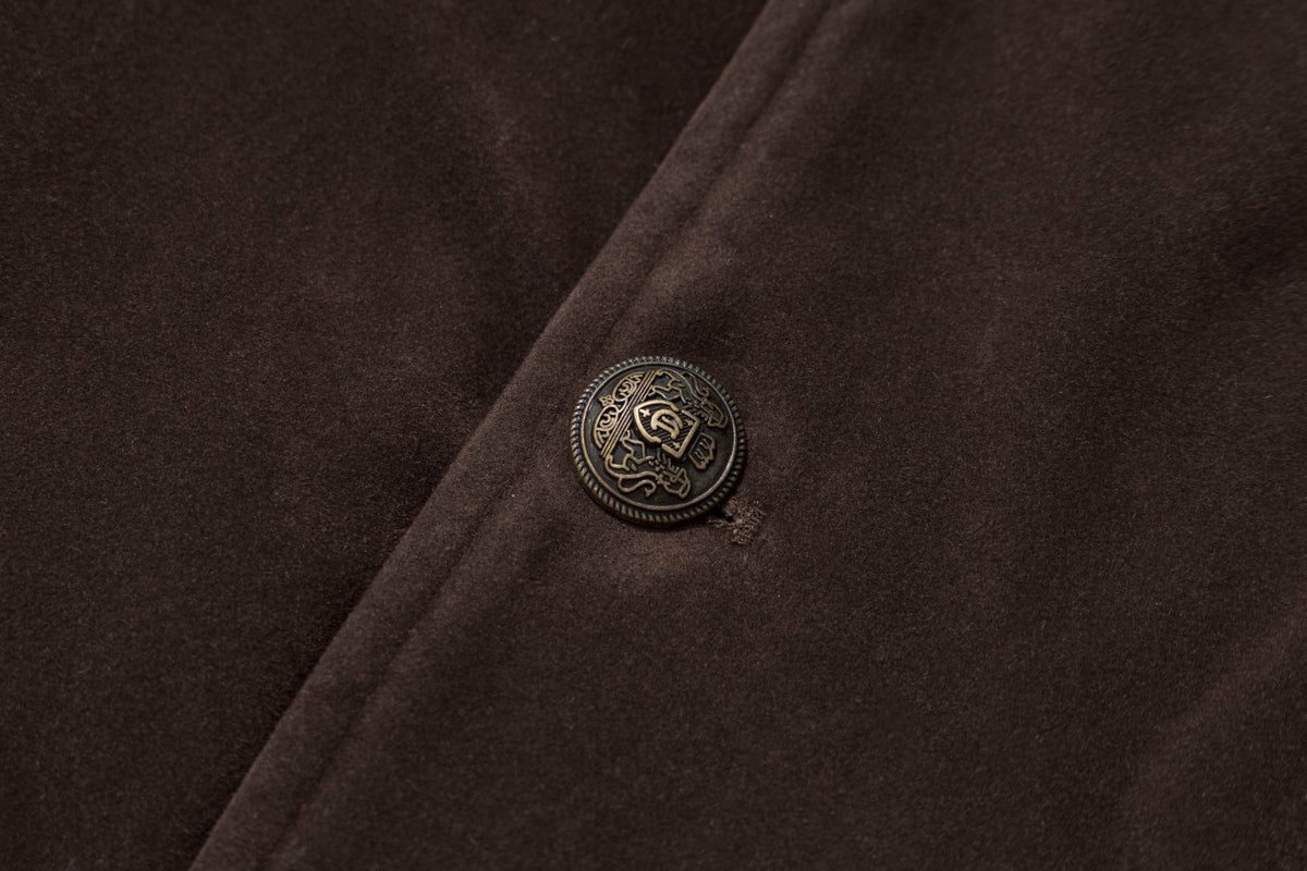 Double-Breasted Faux Fur Collar Padded Jacket in Dark Brown