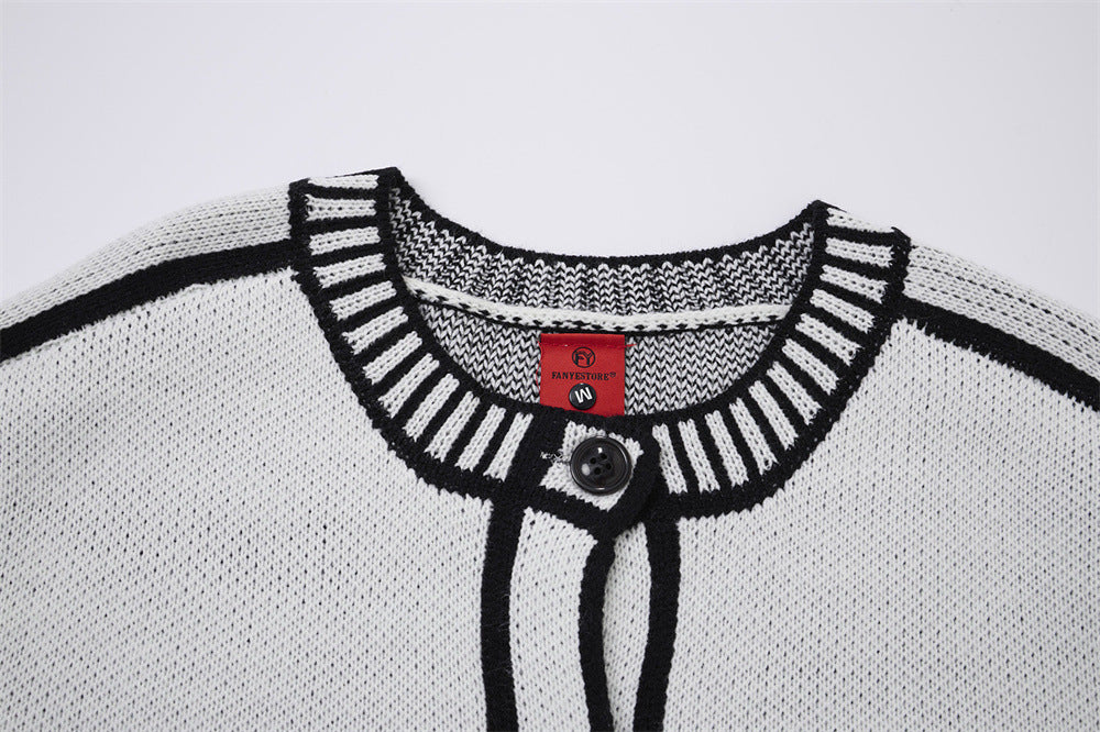 Men's Contrast Trim Knit Cardigan – Relaxed Fit Button-Up Sweater