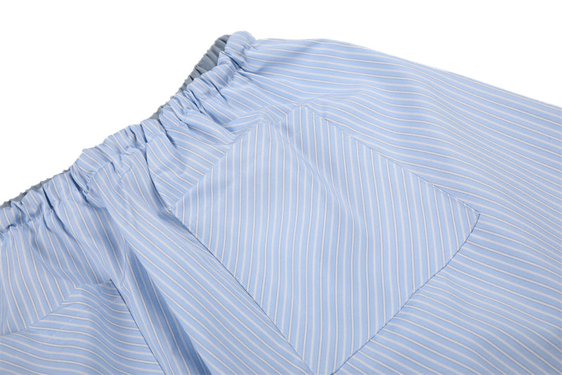 Japanese Striped Wide-Leg Pants – Irregular Patchwork Double Waistband Relaxed F