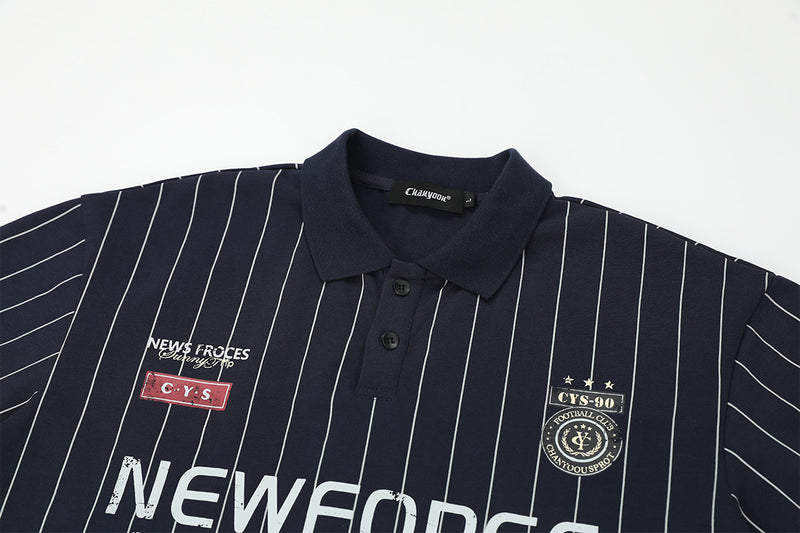 Men's Short Sleeve Pinstripe Polo Shirt – Oversized Varsity Graphic Jersey