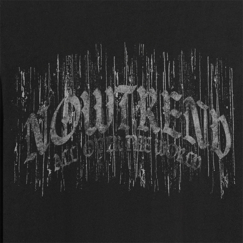 Long Sleeve Tee Gothic Letter Distressed Print Relaxed Fit