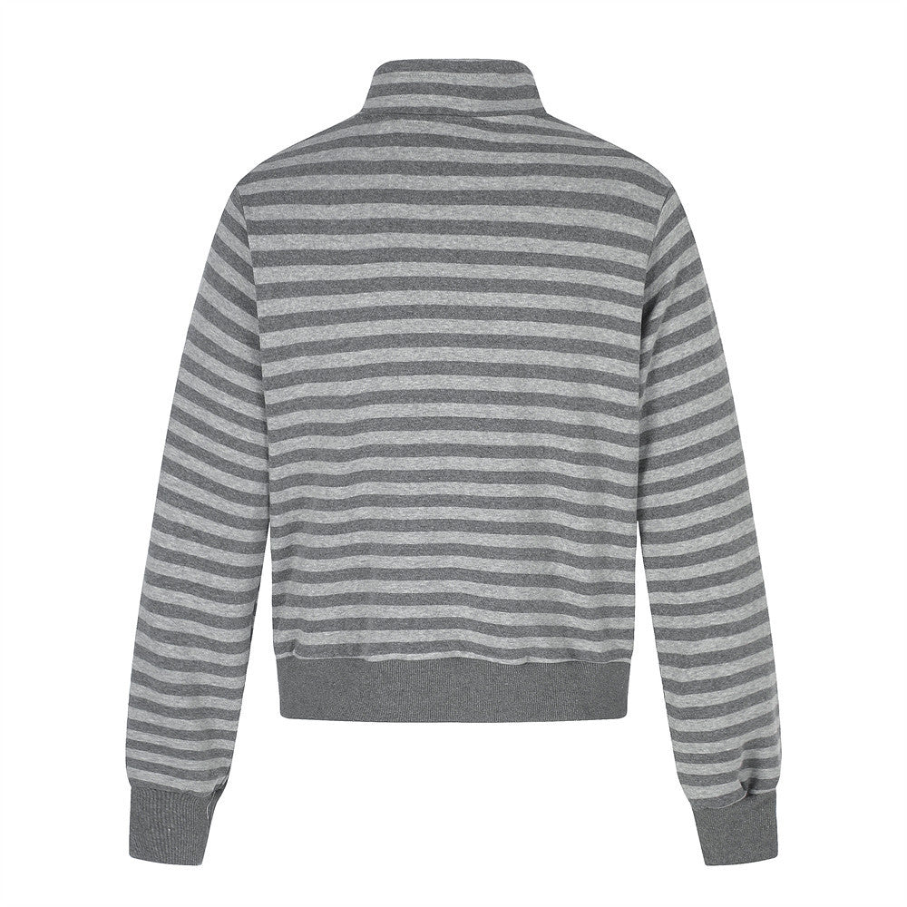 Gray Zip Up Jacket Striped Union Jack Stand Collar Unisex Sweatshirt Coat