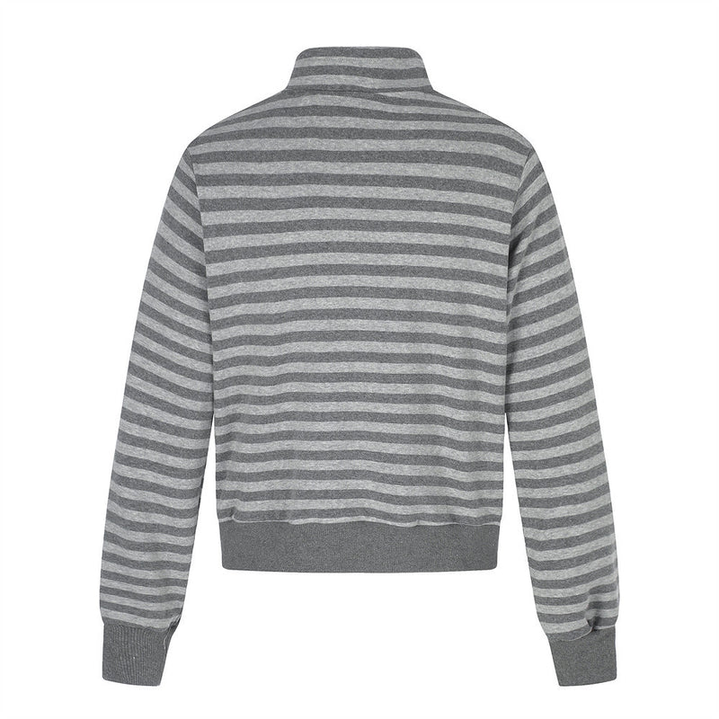 Gray Zip Up Jacket Striped Union Jack Stand Collar Unisex Sweatshirt Coat