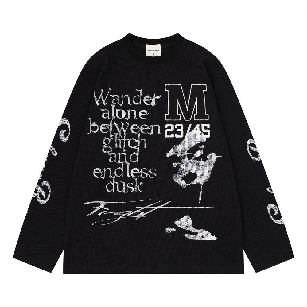 Herren-Langarmshirt mit Grafik – Oversize-Streetwear-Shirt aus Waffelstrick mit Schriftprint