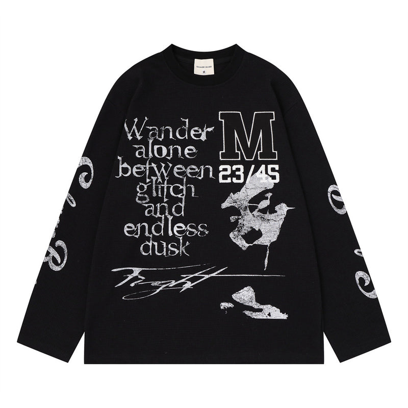 Herren-Langarmshirt mit Grafik – Oversize-Streetwear-Shirt aus Waffelstrick mit Schriftprint