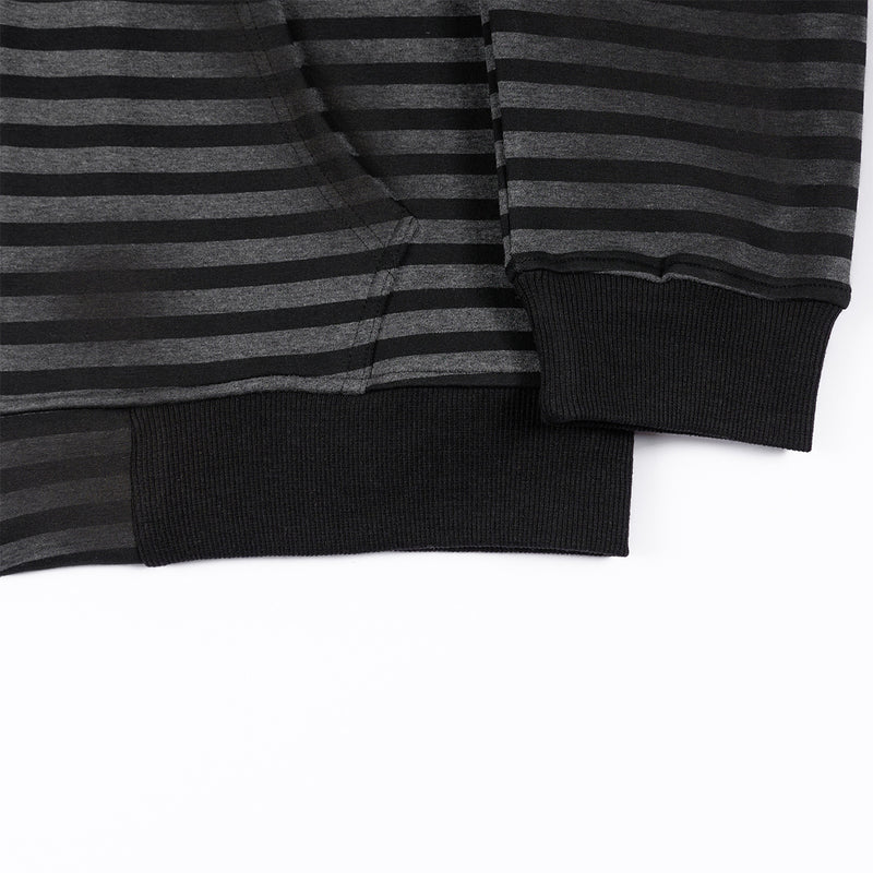 Striped Zip-Up Hoodie – Distressed Dark Streetwear with Music Graphic Print